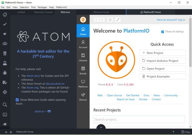 ATOM platformio new project